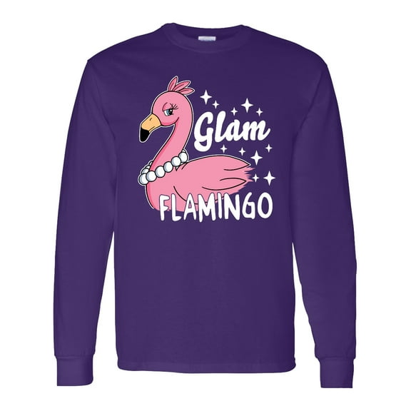 Inktastic Glam Pink Flamingo with Pearls Long Sleeve T-Shirt