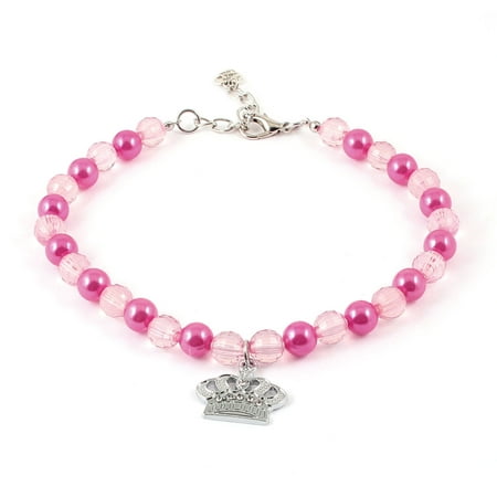 Faux Pearl Beads Linked Crown Pendant Pet Dog Poodle Collar Necklace Pink