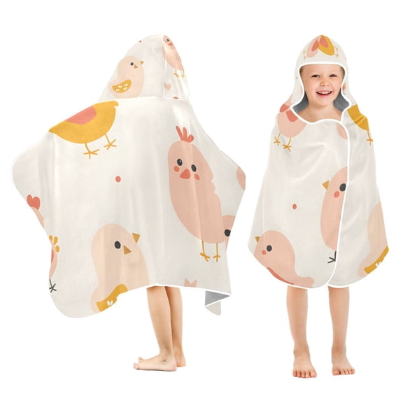 Cute Cartoon Chickens Kids Hooded Beach Towel Baby Bath Poncho Towels with Hood Absorbent 50"x23.5" for Pool Swimming