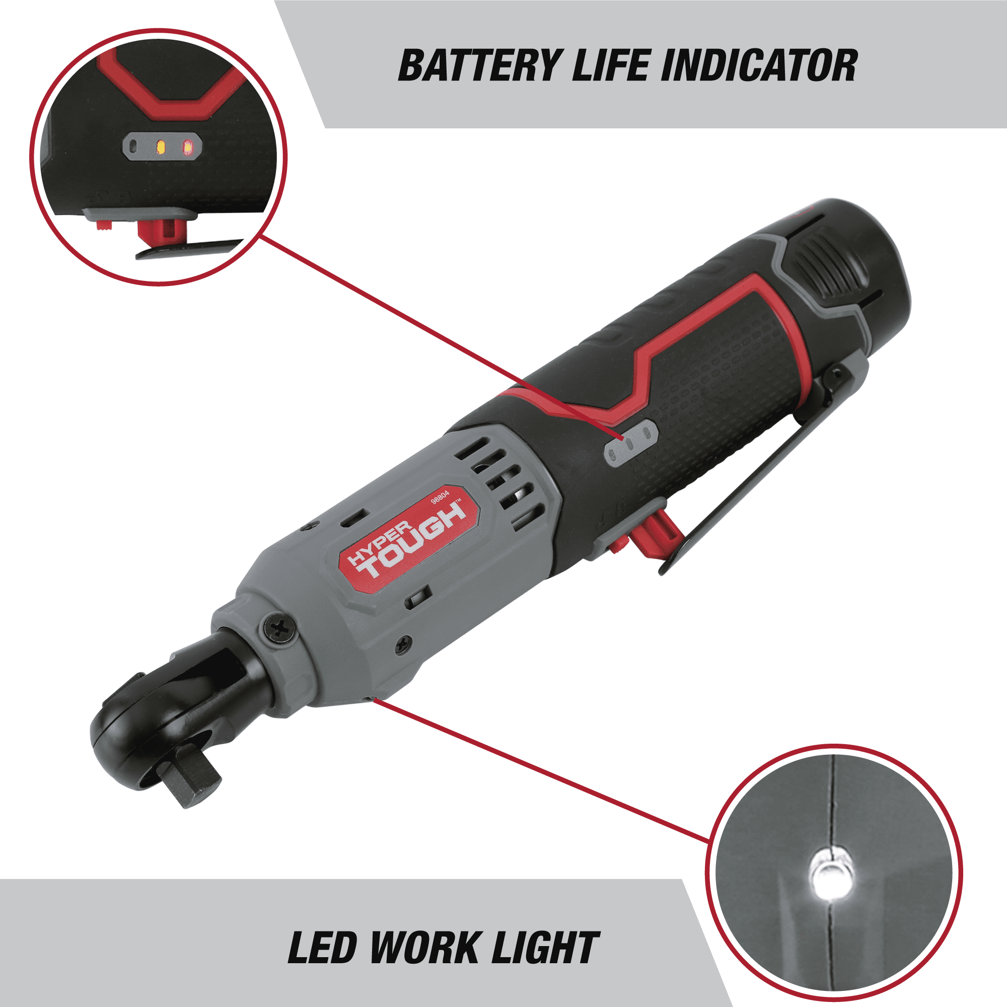 Hyper Tough 12V Max* Lithium-Ion Cordless 3/8-inch Ratchet with 1.5Ah Battery and Charger, 98804, New