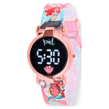Disney Ariel Unisex Child LED Watch with Silicone Strap with Dangle Shell Charm (PN4414WM)