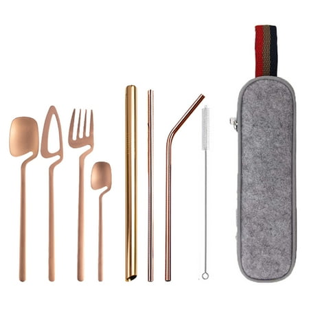 

Wowspeed Portable Utensils | Travel Camping Utensil Set | Stainless Steel Flatware Set Including Spoon Cutter Fork Straws Cleaning Brush Storage Bag for Camping