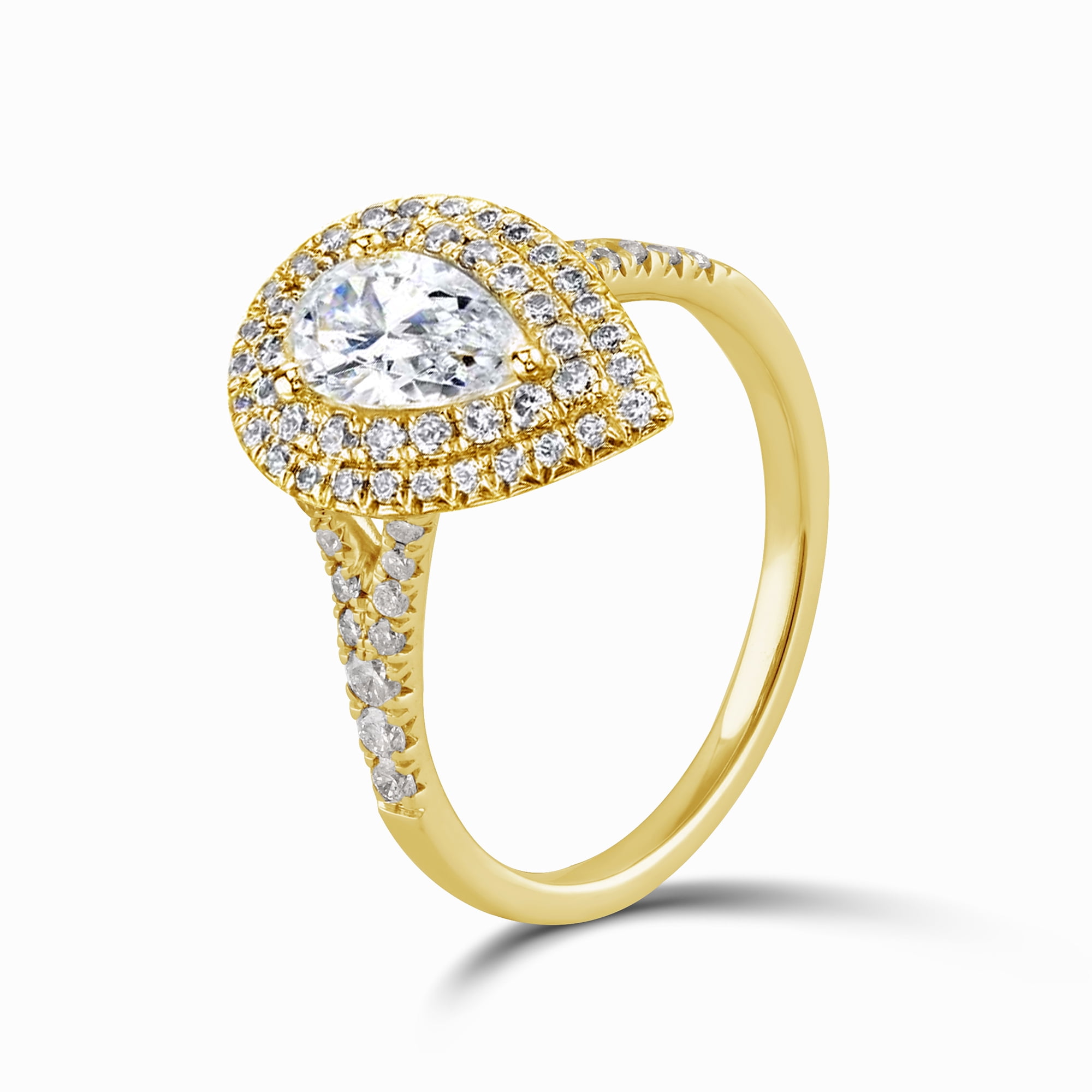 Arista 0.88 ct Pear Swarovski Diamonds Women's Double Halo Engagement Ring Yellow plated Sterling Silver