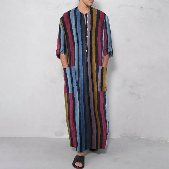 zanvin Vêtements de Nuit Homme Été Mode Décontractée Chemise à Manches Longues à Rayures Imprimées Haut Rétro Peignoirs