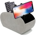 thumbnail image 1 of Support de Télécommande Organisateur de Table avec Support de Téléphone Taille Améliorée Caddy de Rangement en Cuir PU Stable avec 5 Compartiments Spacieux (Gris avec Support), 1 of 6