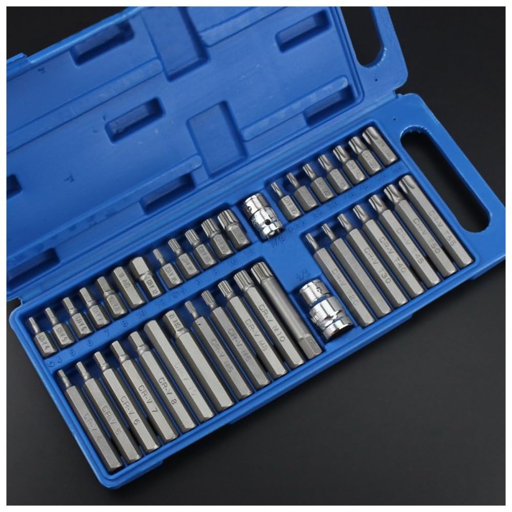 40Pcs 1/2in 3/8in Adaptor Drive Shank Hex Torx XZN Spline Star Impact Socket Set Metric Socket Set Ratchet Driver Socket Wrench