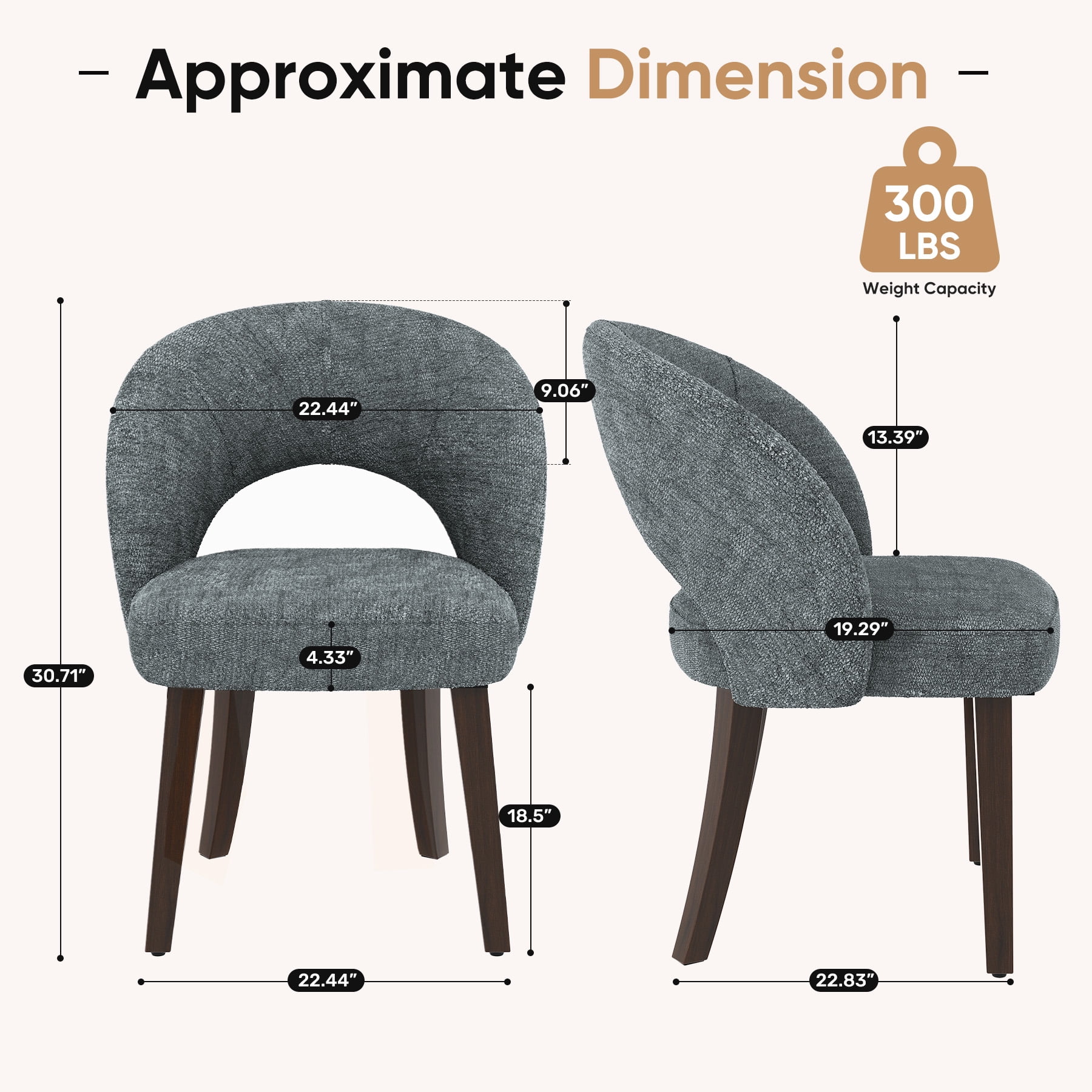 MOONNISS Upholstered Dining Chairs Set of 4, Mid Century Modern Dining Chairs with Solid Wood Legs, Curved Back Kitchen Chairs, Farmhouse Side Chairs for Dining Room,Gray