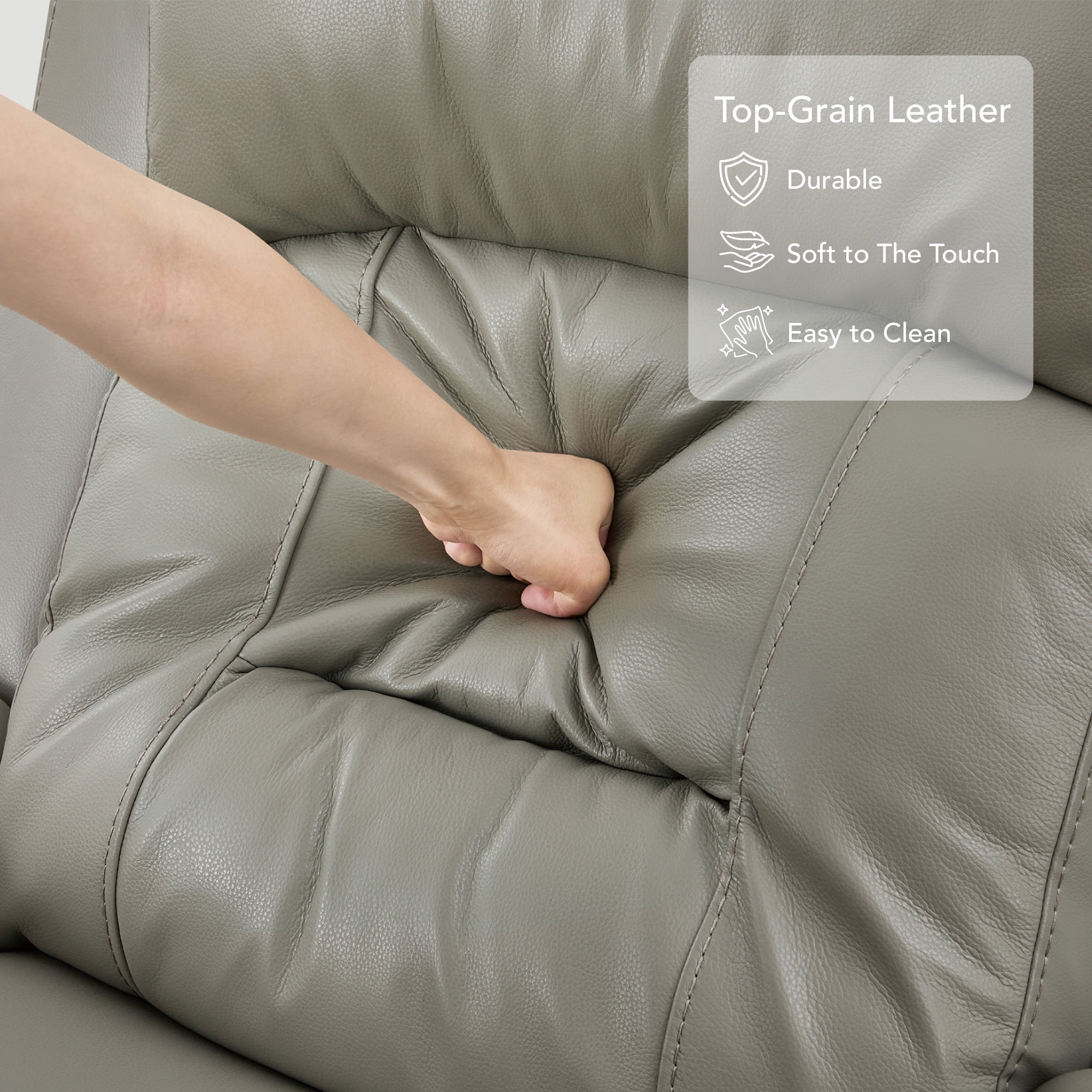 Spruce & Spring Lay-Flat Genuine Leather Power Recliner Chair with Headrest, Gray