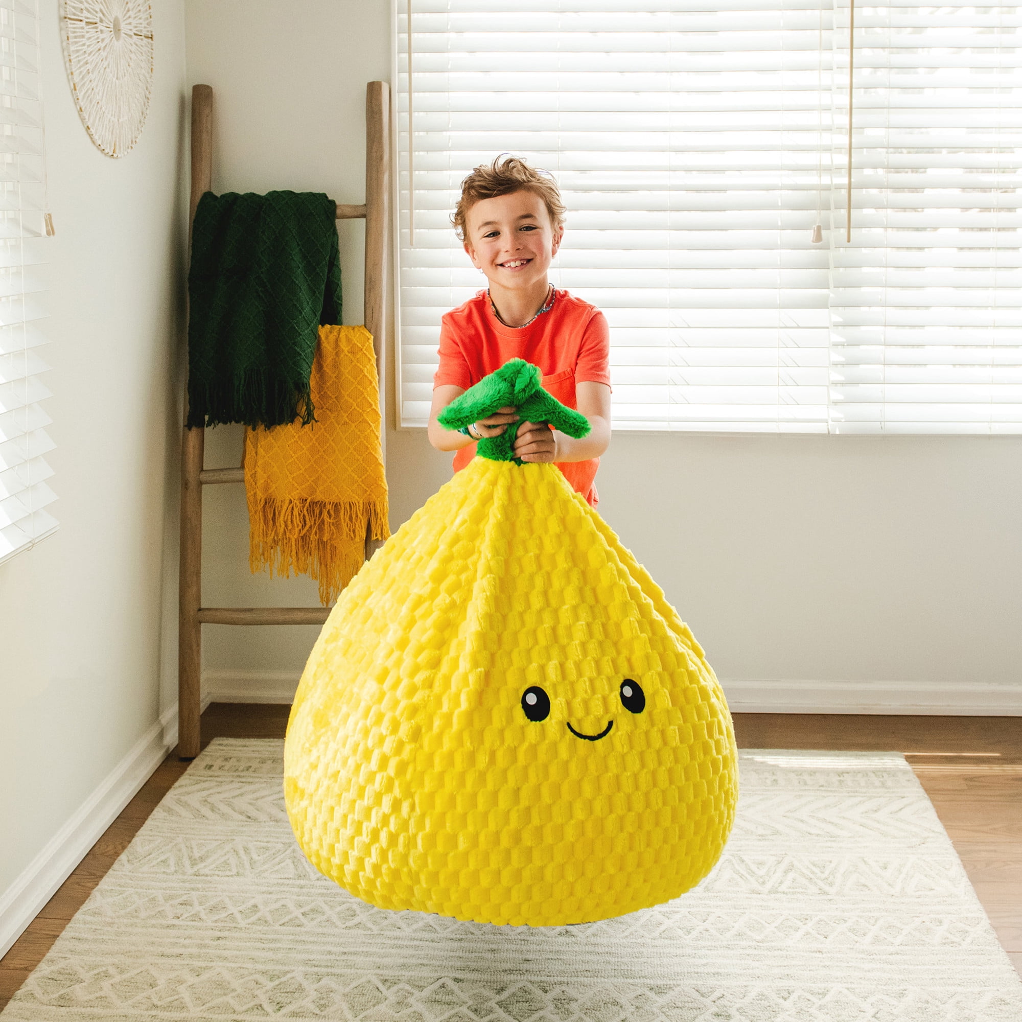 Big Joe Pineapple PlushiPals 2 Pack Super Soft Bean Bag Chair for Kids, Ultra-Soft Plush Polyester Blend, 2.5 feet Refillable