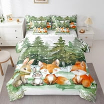 Erosebridal Rabbit Fox Bedding Sets Twin Size,Kawaii Animal Comforter Sets with Sheets,Ultra Soft Bed in a Bag Twin size,Jungle Decor,7pcs