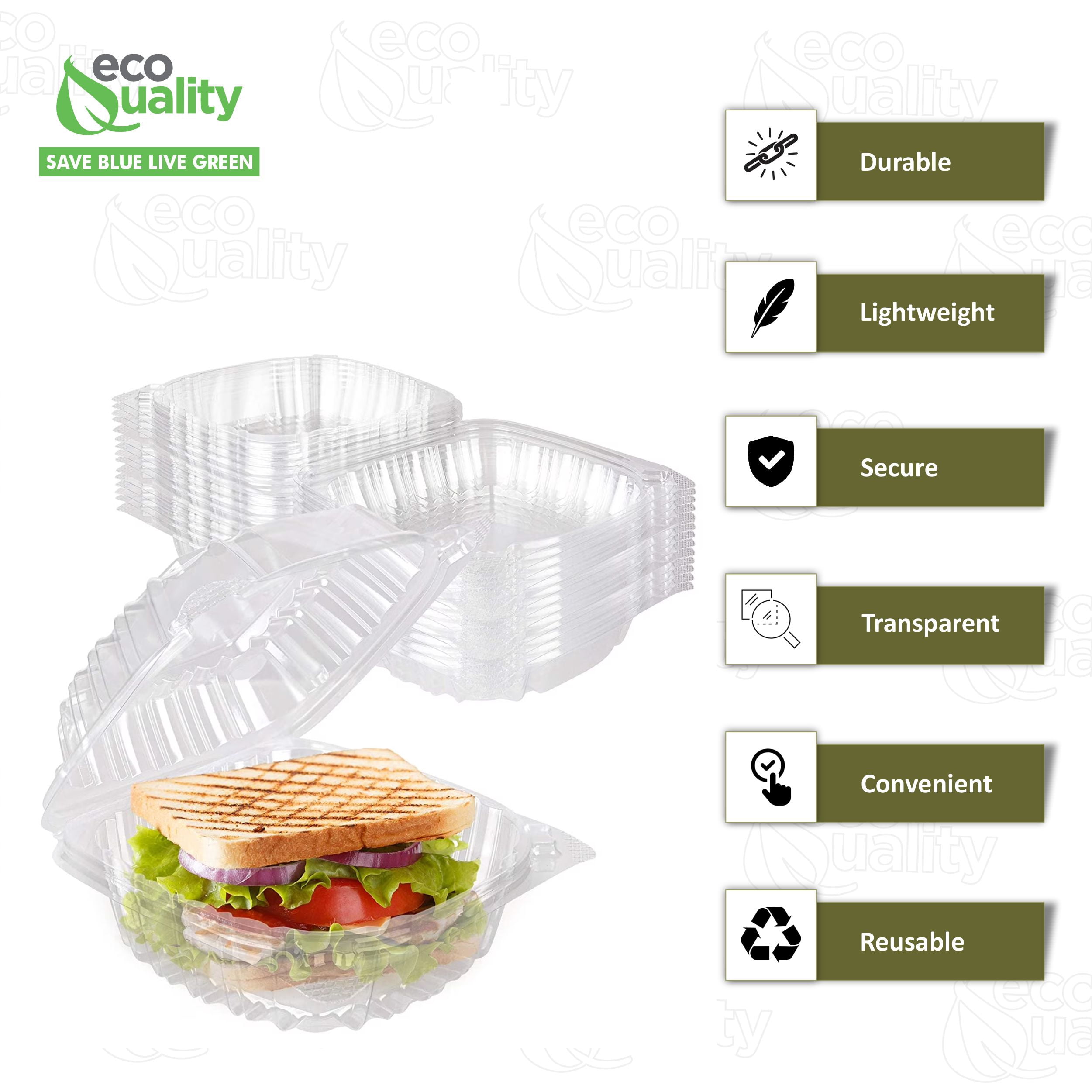 EcoQuality [50 Pack] 6x6 Clamshell To-Go Boxes, Recyclable