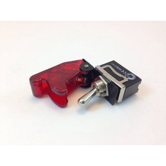HEAVY DUTY ON/OFF SPST 2P TOGGLE SWITCH 20 AMP RATING WITH TRANSPARENT RED SAFETY POSITION COVER