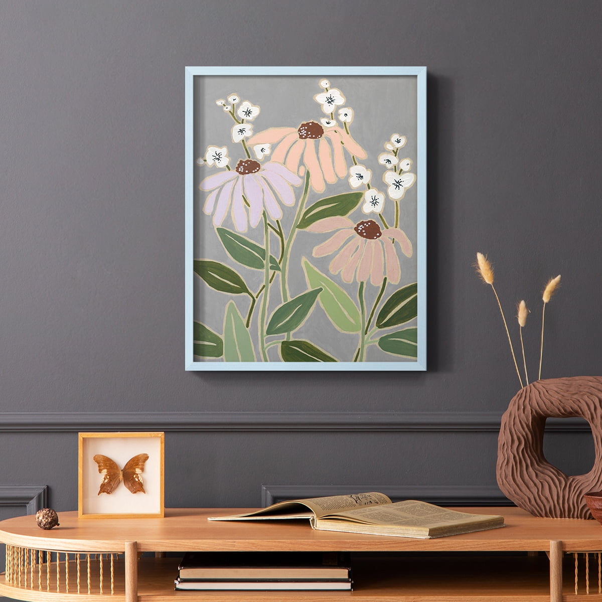 Woodblock Floral I Framed Print - Solid Wood in Single Picture Frame Solid Wood 2 Framed Print