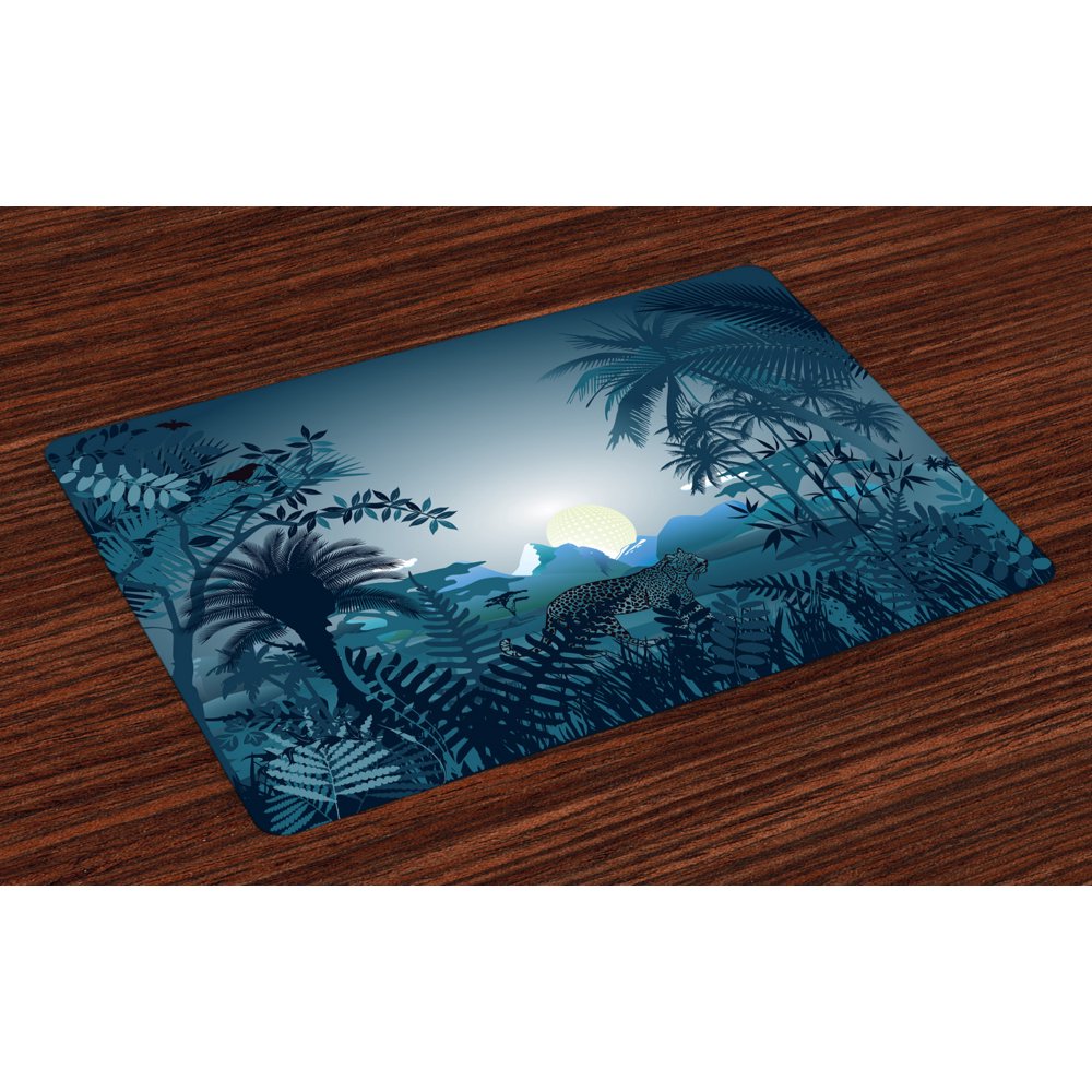 Jungle Placemats Set of 4 Night in the Rainforest Jungle with Wild