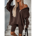 thumbnail image 2 of Arvbitana Women 2Pcs Gym Clothes Solid Color Long Sleeve Zipper Loose Hoodies Sweatshirts + High Waist Skinny Shorts Sets Casual Daily Clothes, 2 of 8