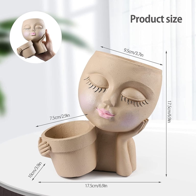 ZeenArt Face Resin Planter, Double Flower Pot in Brown photo 6