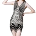 thumbnail image 6 of BLESIYA 1920S Dress for Women Embroidery Outfit Deep V Neck Gold Thread Sequin Dress 2XL, 6 of 8