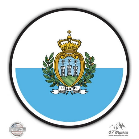 San Marino Flag - 3" Vinyl Sticker - For Car Laptop I-Pad Phone Helmet Hard Hat - Waterproof Decal