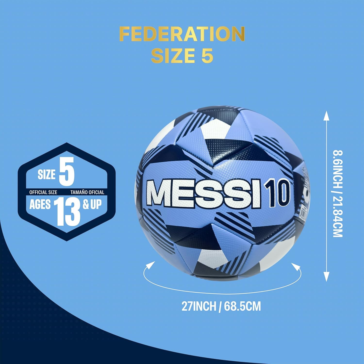 Icon Sports Official Licensed Argentina National Football Team AFA Soccer Ball Size 5 - Light Blue Prism Player 10