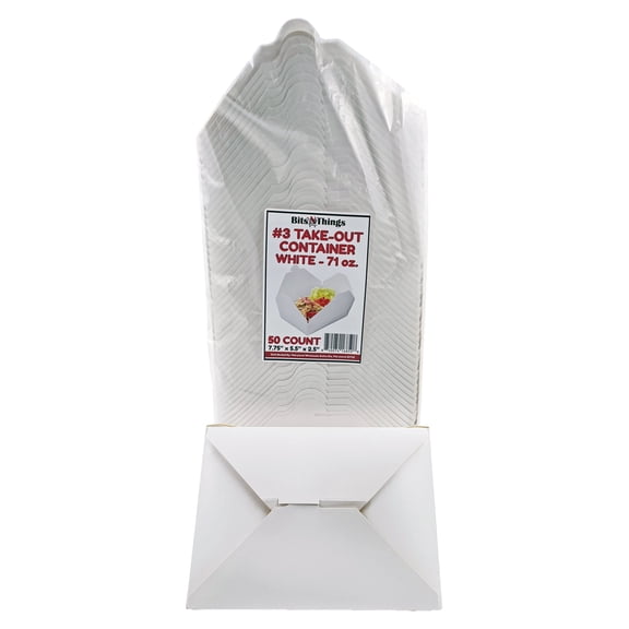 Bits N Things #3 Take-Out Container 71 oz. | White Microwavable Folded Paper | 7.75" x 5.5" x 2.5" | 50 Count