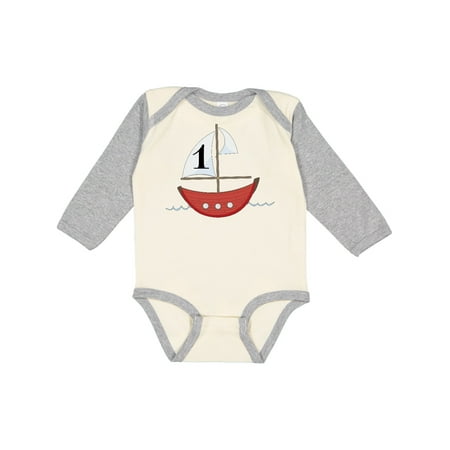 

Inktastic First Birthday-1 Year Old red boat Gift Baby Boy or Baby Girl Long Sleeve Bodysuit