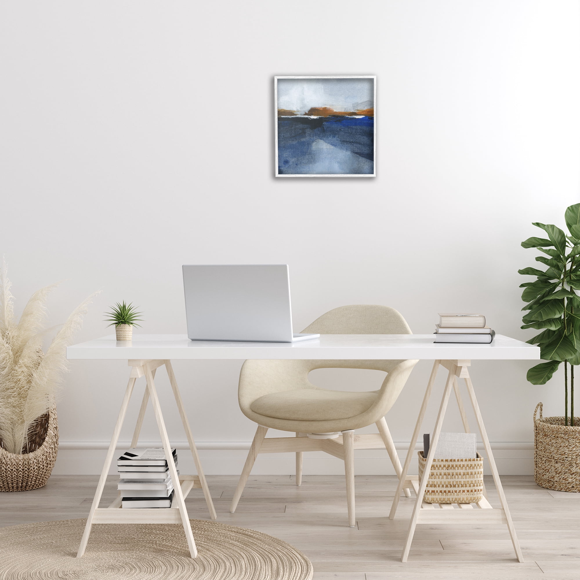 Stupell Industries Ocean Cliffs Impression Abstract Painting White Framed Art Print Wall Art, 17 x 17