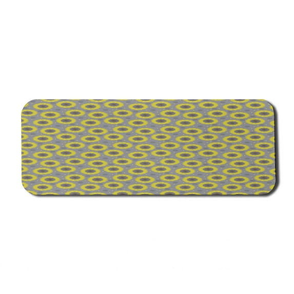 Abstract Computer Mouse Pad, Circular Big Dandelion Petals Shabby Spring Flourish Style on Polka Dots, Rectangle Non-Slip Rubber Mousepad Large, 31" x 12" Gaming Size, Grey and Yellow, by Ambesonne