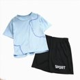 thumbnail image 4 of KPOPLK Kids Boys 2-piece Short Sleeve Graphic T-Shirt Tee and Shorts Set for Summer Active Boys Lightweight & Breathable Sports Clothes Size 13-14 Years,Blue, 4 of 4