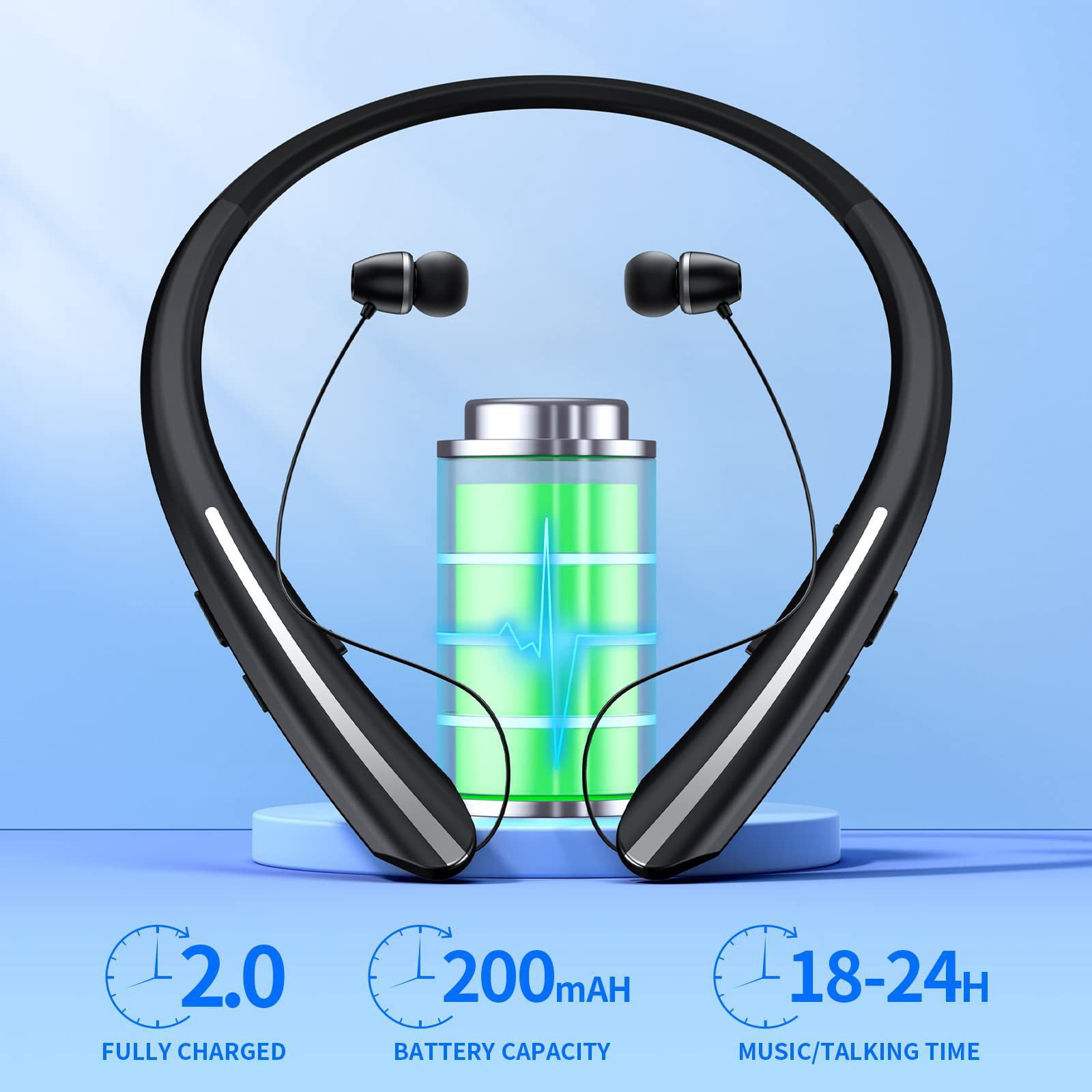 Wireless Neckband Earbuds, IPX5 Sweatproof Sports Headphones, Long Battery Life, Comfort Fit with Noise Cancelling Mic