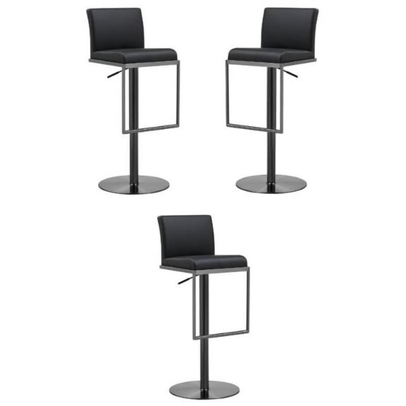 Home Square Amalfi 32.3" Steel & Leather Barstool in Black - Set of 3