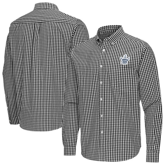 Men's Antigua Black Toronto Maple Leafs Ellis Tri-Blend Long Sleeve Button-Down Shirt