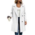 thumbnail image 2 of Womens Trench Coat Notched Lapel Fall Winter Long Sleeve Casual Thicken Wool Blend Single Breasted Pea Coat White S, 2 of 6