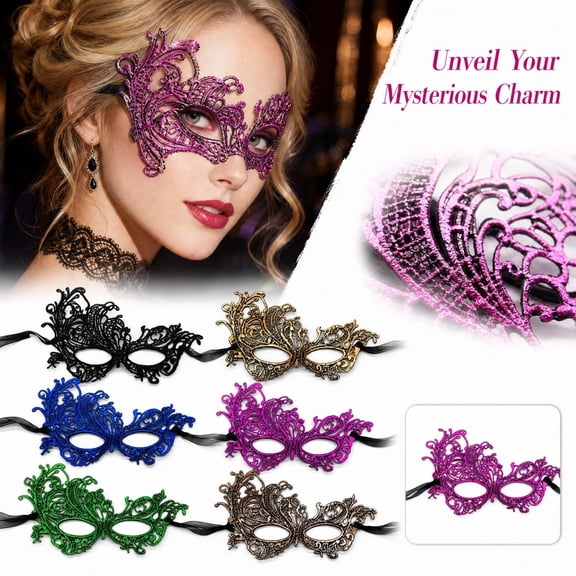 1 Vintage Halloween Mask for Masquerade Party with Black Lace Eye Mask for Women and Men 10X6.5 Inch, Elegant Mask with Black Satin Ribbon Perfect for and Masked Ball Adjustable