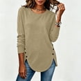 thumbnail image 4 of VBVC Women's Crew Neck Tunic Sweatshirt , Ladies' Long Sleeve Side Button Pullover , Casual Fall Curved Hem Tops For Women, Khaki , S-2XL, 4 of 7