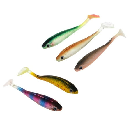 harayaa 5 Pcs T Tail Soft Bait Fishing Lure Kit Worm Lures Artificial Swimbaits