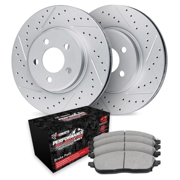 R1 Concepts Drilled and Slotted Carbon Coated Disc Brake Rotor Set with Off-Road/Tow Brake Pads WBVN1-42001