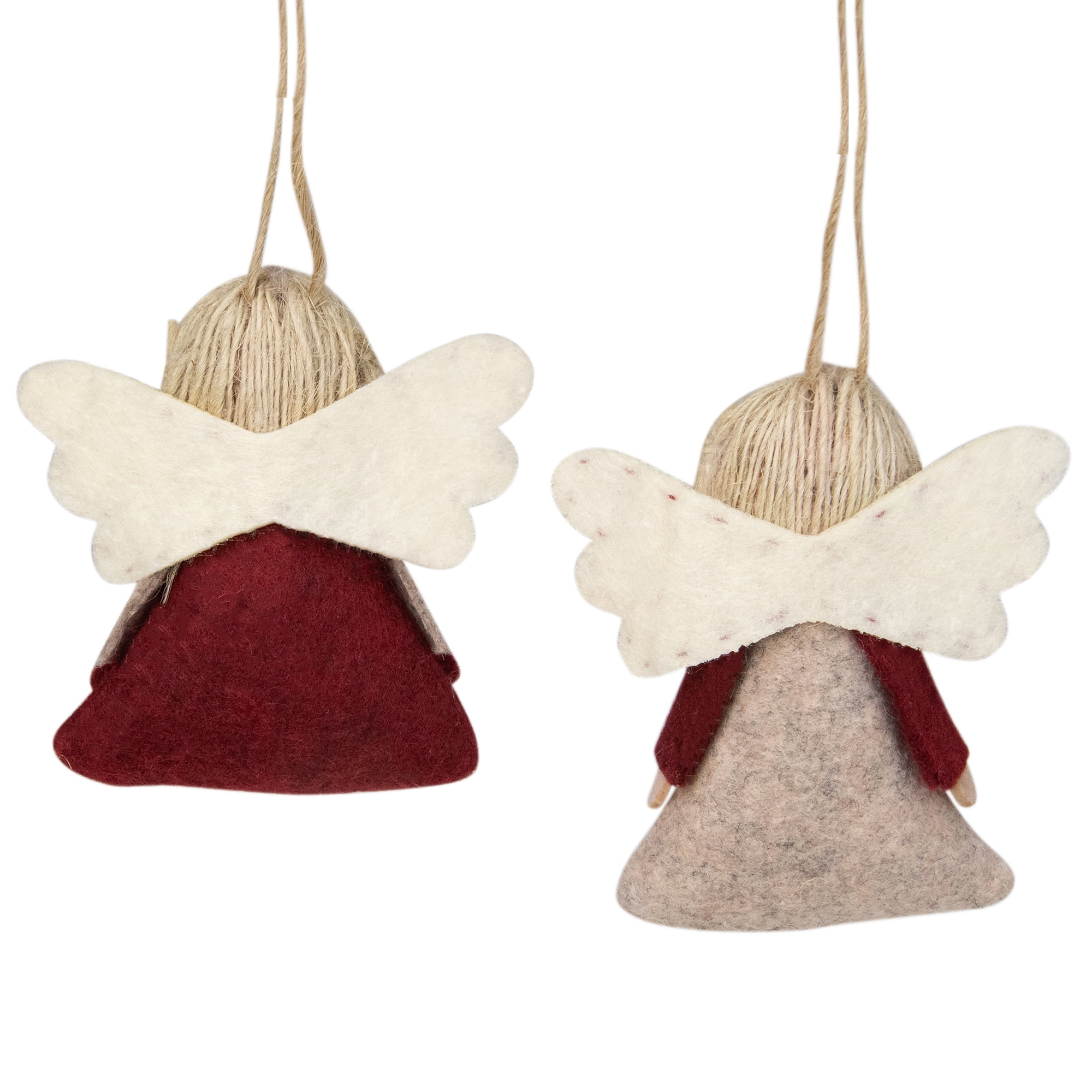 Set of 2 Gray and Red Holiday Angel Girl Decorative Hanging Christmas Ornaments 3.5"