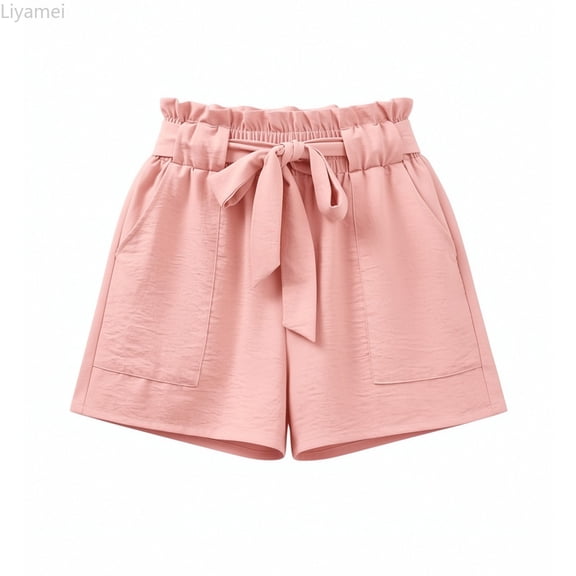 Liyamei Girls Casual Shorts with Pockets and Stretchy Waist for Summer Size 5-14,Pink