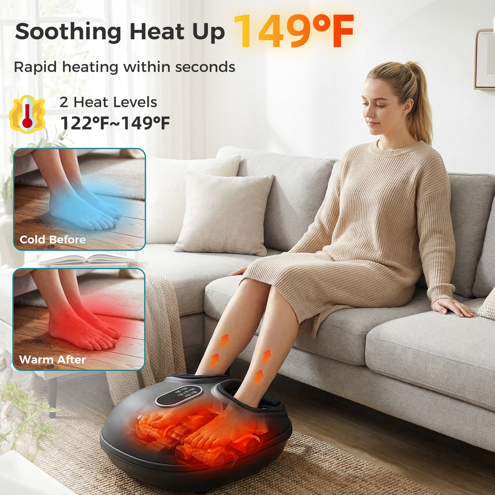 CONCETTA Full Foot Massager Machine with Heat & Shiatsu, Deep Tissue Plantar Fasciitis Relief, Gifts for Women Men Mom Dad, Fits up to Size 13