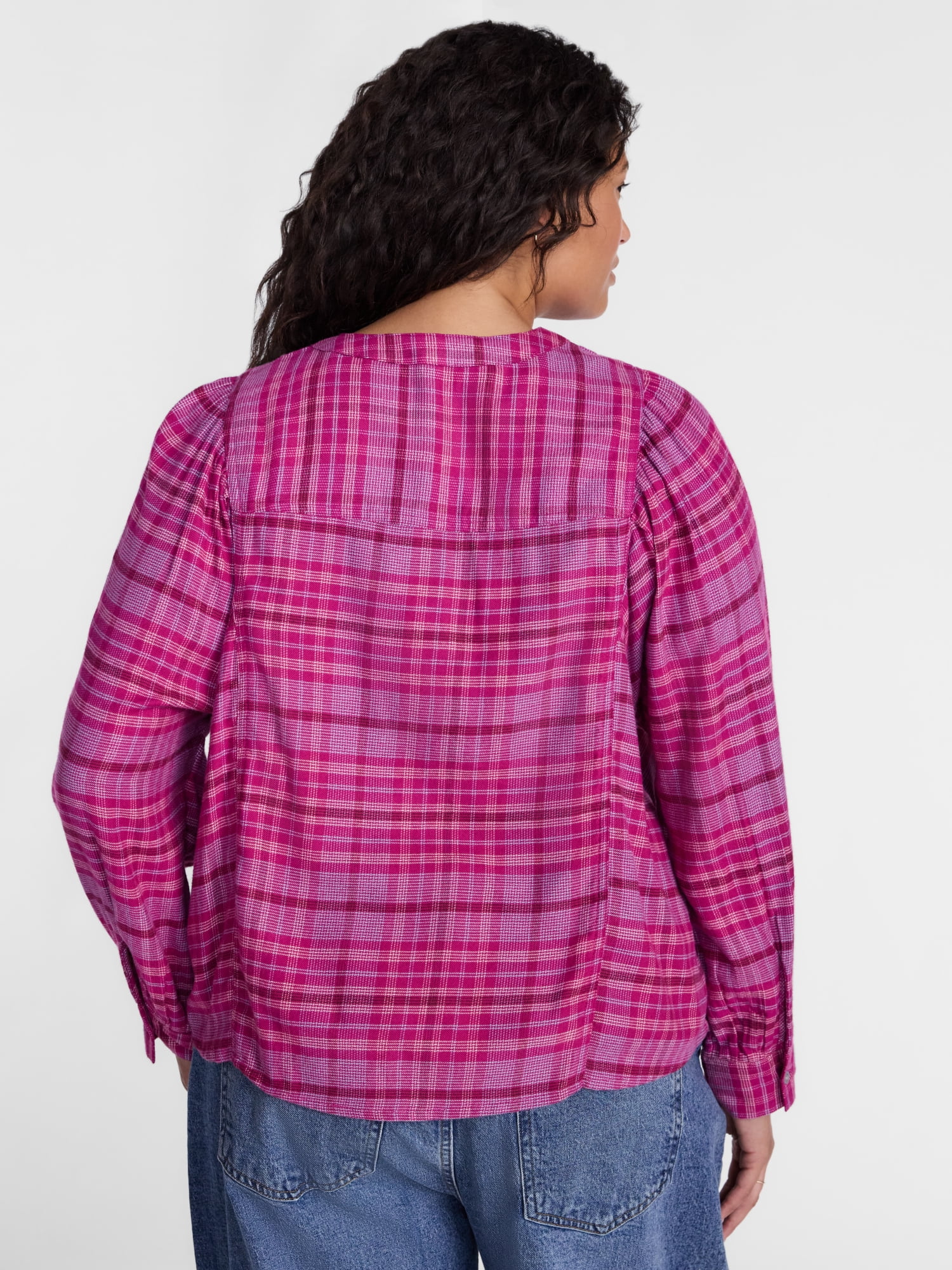 Terra & Sky Women's Plus Puff Sleeve Long Sleeve Woven Top, Sizes 0X- 5X
