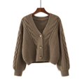 thumbnail image 4 of Suéter de cuello en V suelto para mujer, estilo holgado, ropa exterior de otoño e invierno, chaqueta tipo cárdigan corta con giro retro, 4 of 6