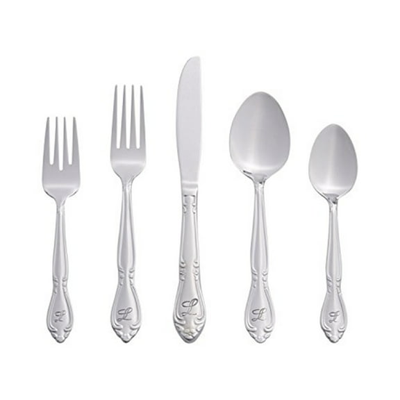 Monogrammed Flatware Set, 46-Piece Stainless Steel Dining Utensils