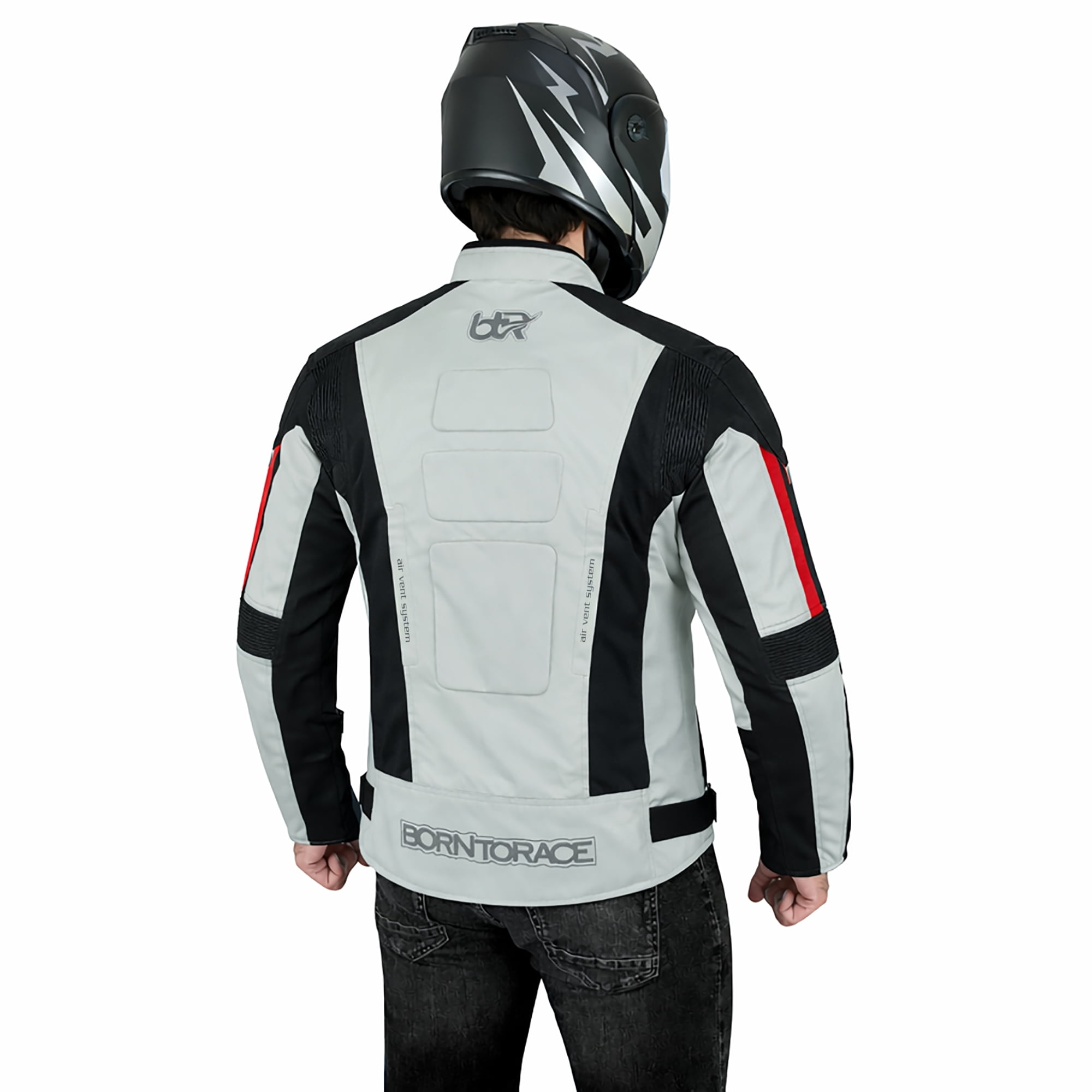 Men’s Waterproof Motorcycle Textile Jacket, All-Season Touring Riding Jacket with EVA Foam Padding, Air Vents, YKK Zipper, Adjustable Fit Grey-2XL