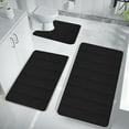 thumbnail image 2 of Kokovifyves Memory Foam Bath Mat Set 3 Pieces, Bathroom Rugs for 3 Pcs, Toilet Mats, Soft Comfortable, Water Absorption, Non-Slip, Thick, Machine Washable, Easier To Dry, Dark,Black, 2 of 9