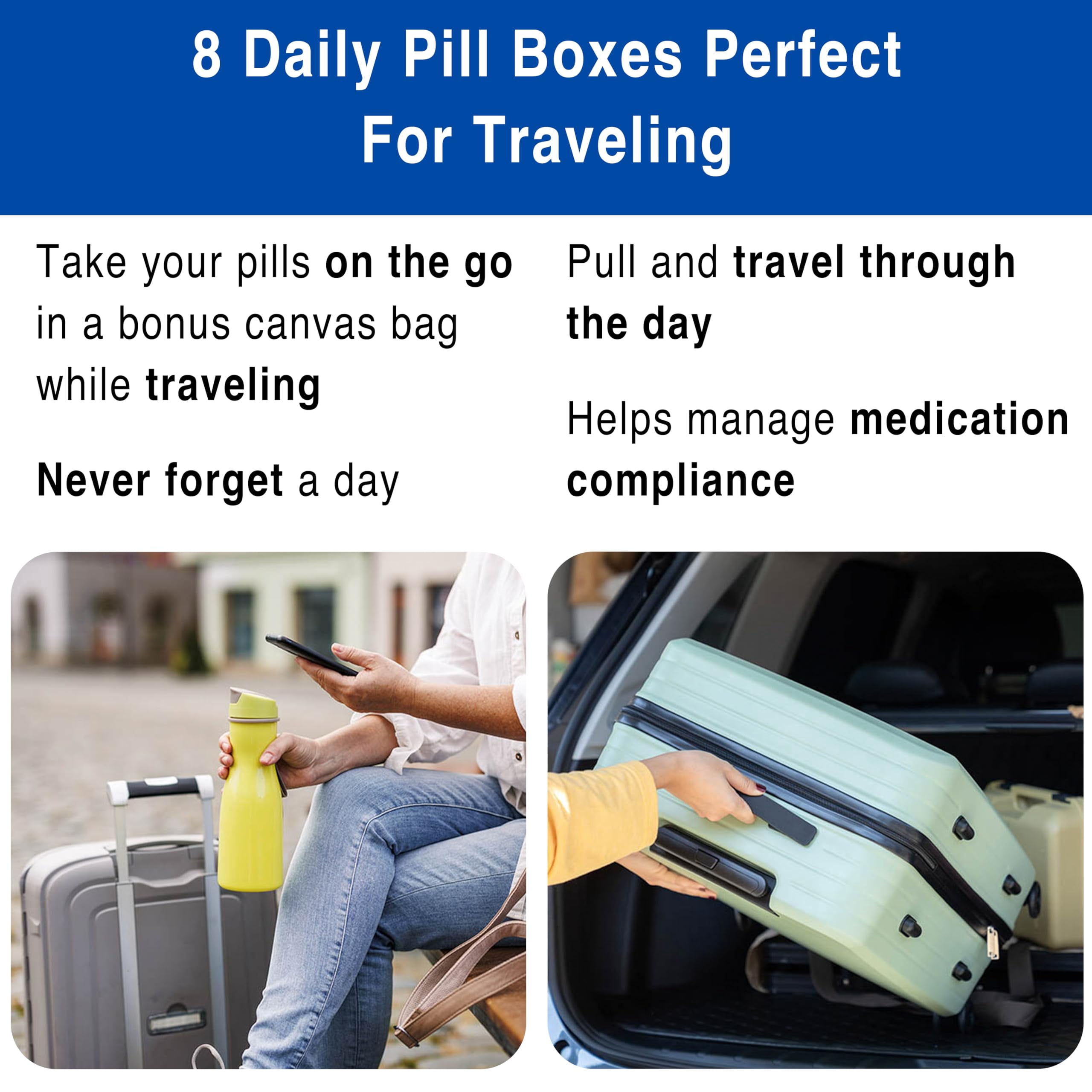 MEDCENTER Monthly Pill Organizer – 31-Day Pill System with Daily Numbered Boxes, Travel Canvas Pouch & Bonus Tweezers – Organized & Simple Medication