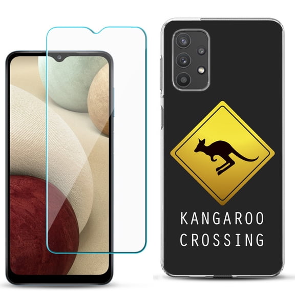 Slim-Fit TPU Phone Case compatible with Samsung Galaxy A32 5G, with Tempered Glass Screen Protector, by OneToughShield ® - Road Sign Kangaroo