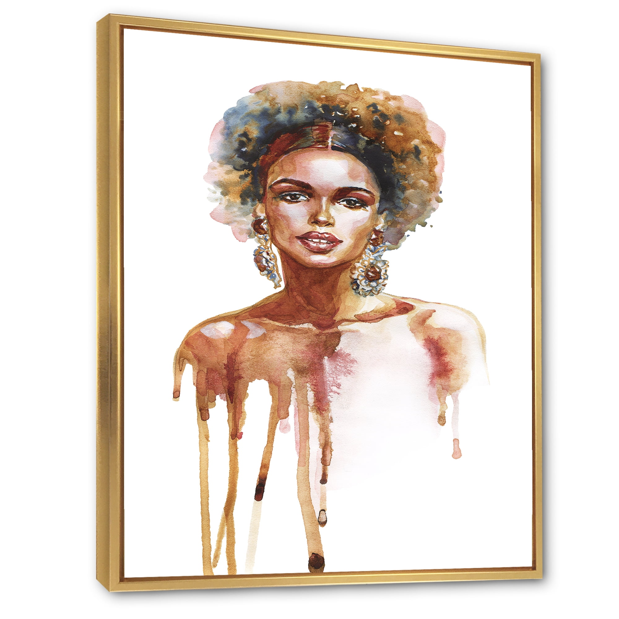 Designart 'Portrait of Afro American Woman XIII' Modern Framed Canvas Wall Art Print