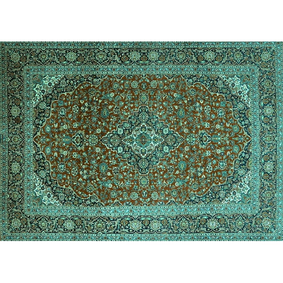 Ahgly Company Indoor Rectangle Medallion Turquoise Blue Traditional Area Rugs, 3' x 5'