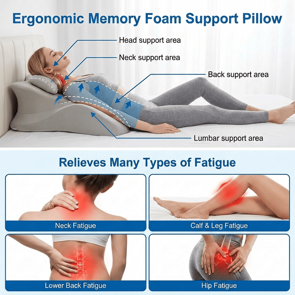 Memory Foam Wedge Pillow for Prone Reading & Bed Sitting – Ergonomic Multi-Position Support Cushion for Back Pain Relief, Leg Elevation, and Acid Reflux – Removable Cover, Gray