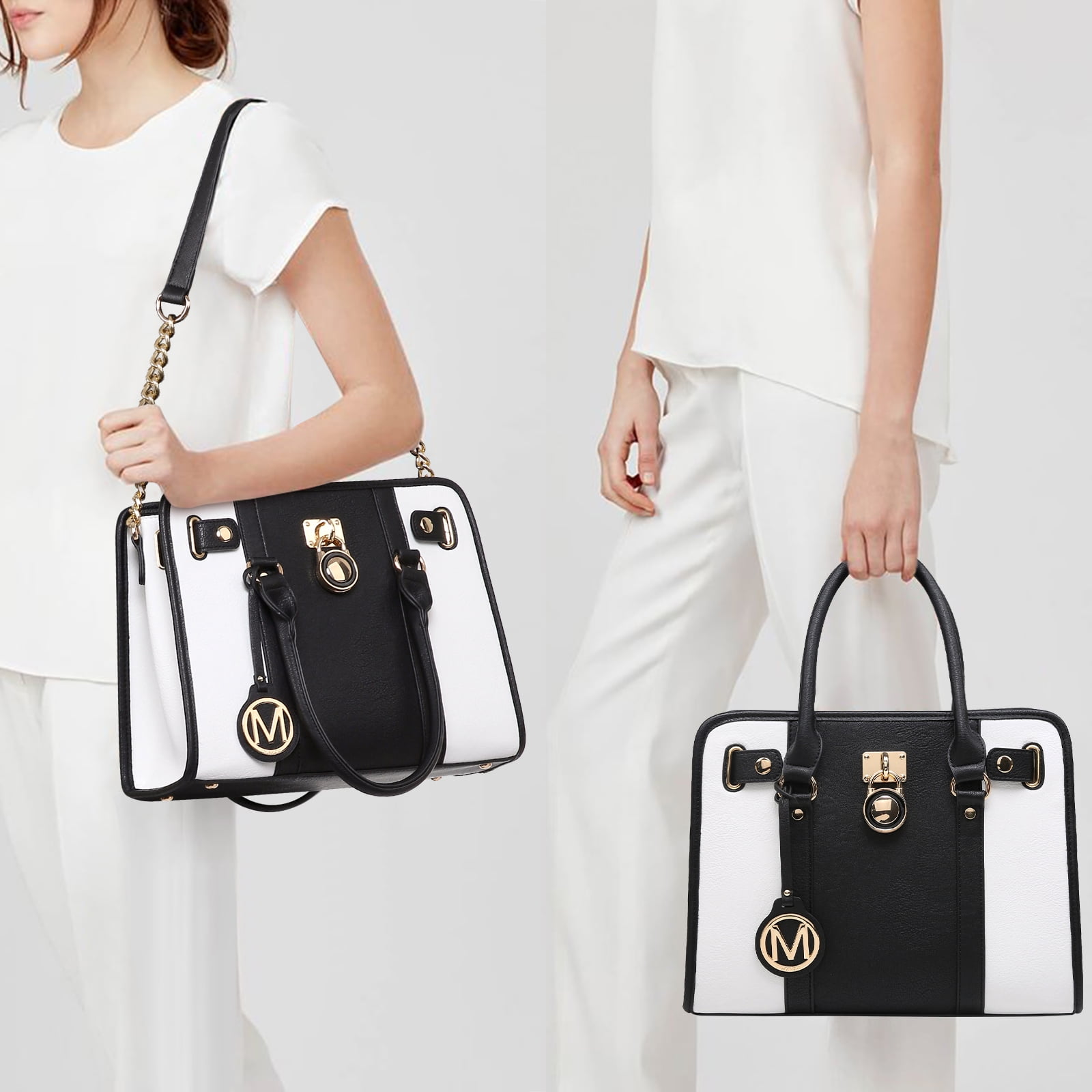 MKP Women Satchel Two tone Handbags Purses Top Handle Tote with Wallet 2pcs Bag Set